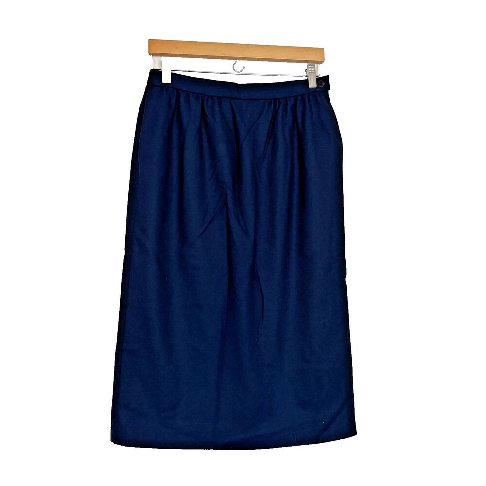 Pendleton 50's Vintage Wool Midi Skirt High Waisted Sz 10 U.S.A. Modest Navy Blu